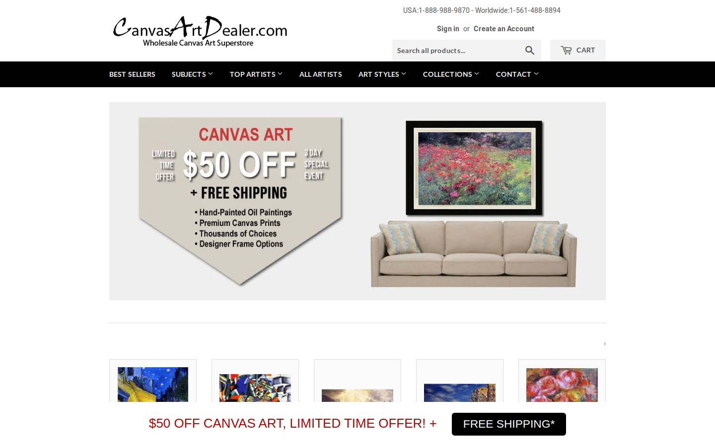 canvasartdealer.com homepage screenshot