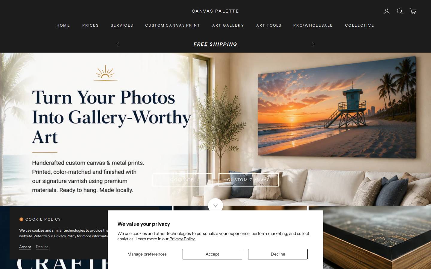 Canvaspalette homepage screenshot
