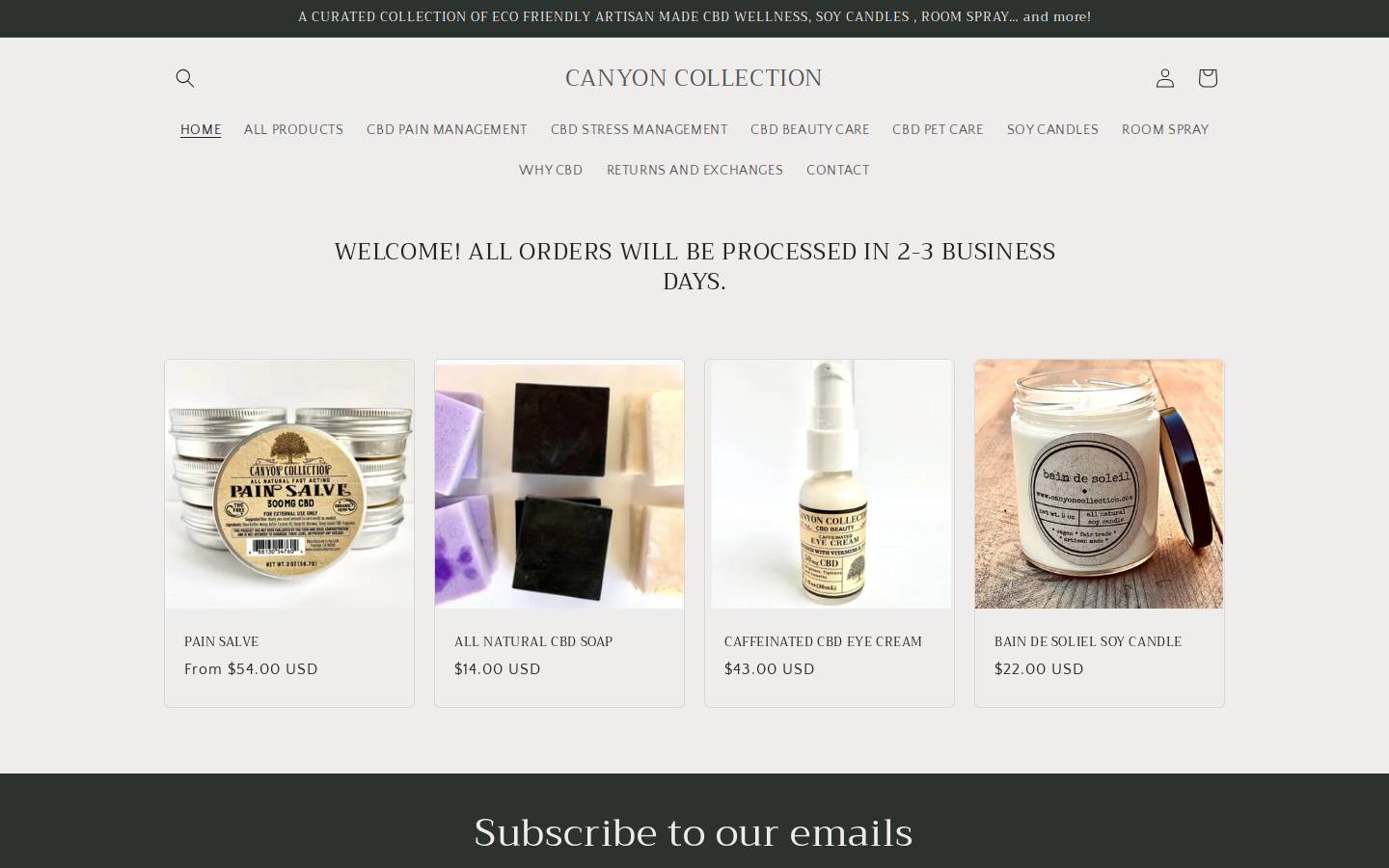canyoncollection.com homepage screenshot