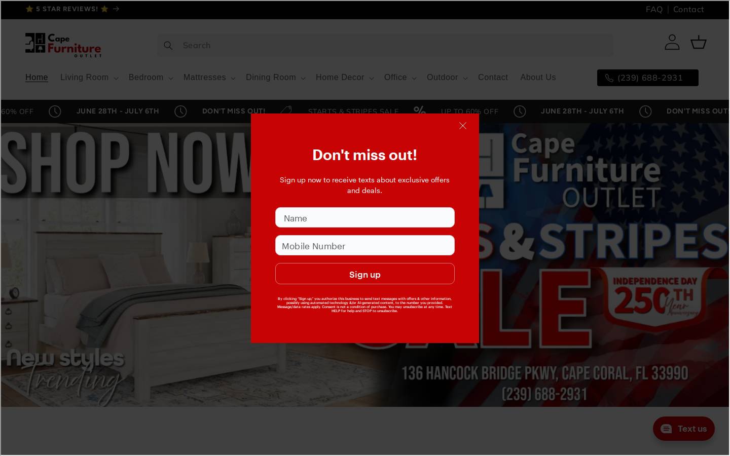 capefurnitureoutlet.com homepage screenshot