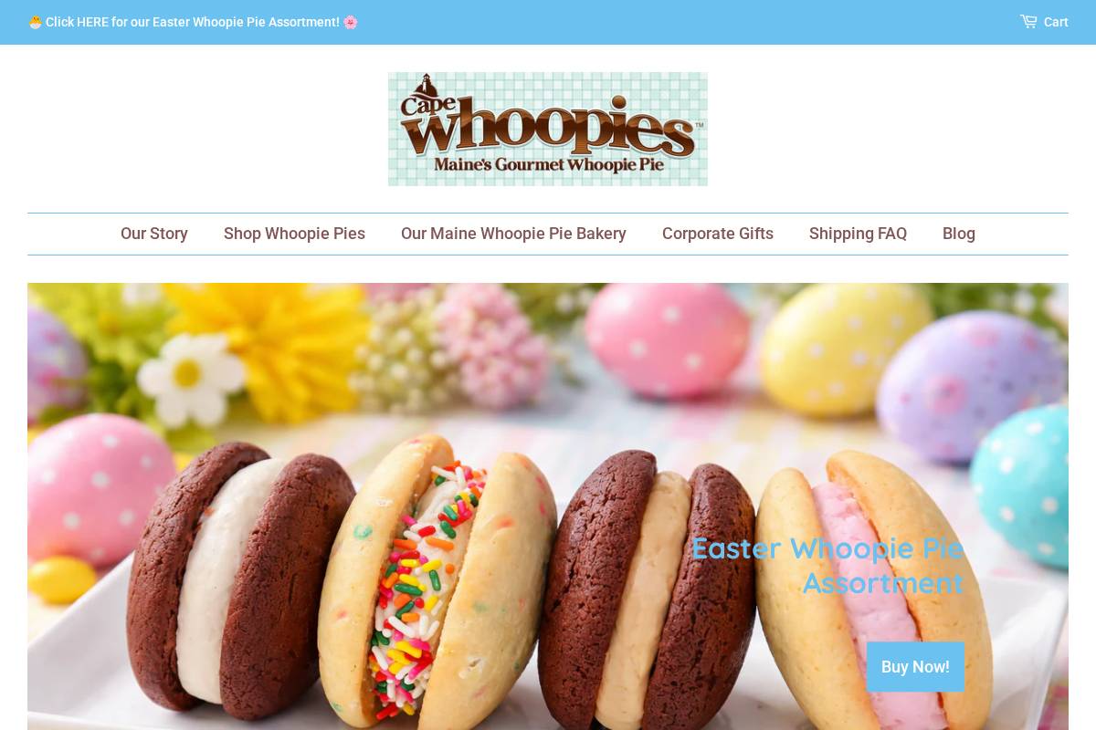 Cape Whoopies, Maine's Gourmet Whoopie Pie homepage screenshot
