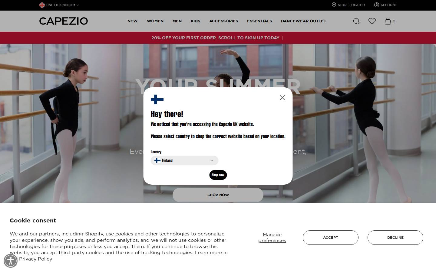 Capezio homepage screenshot