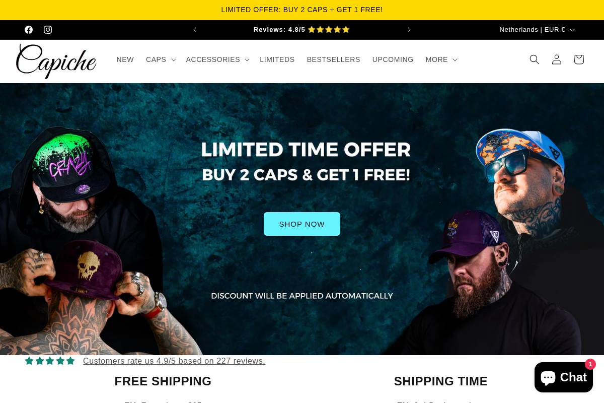 Capiche Caps homepage screenshot