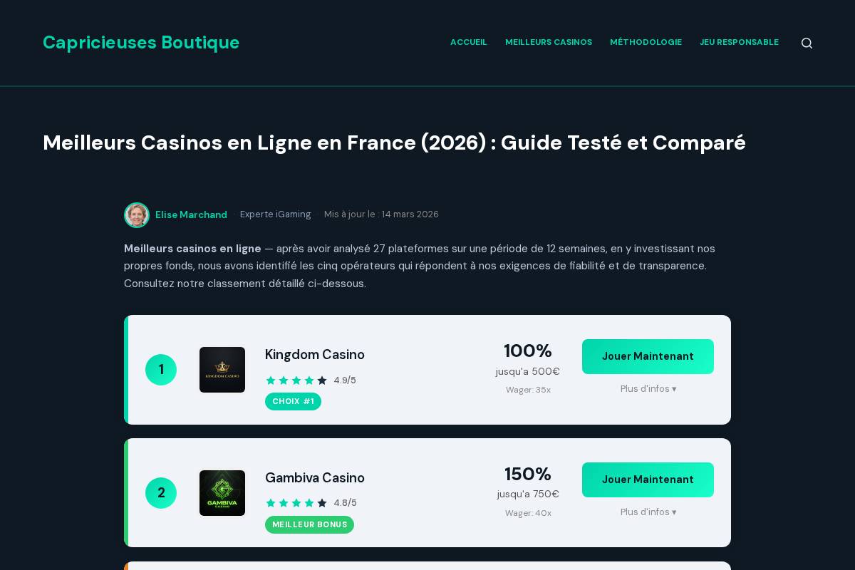 capricieusesboutique.com homepage screenshot