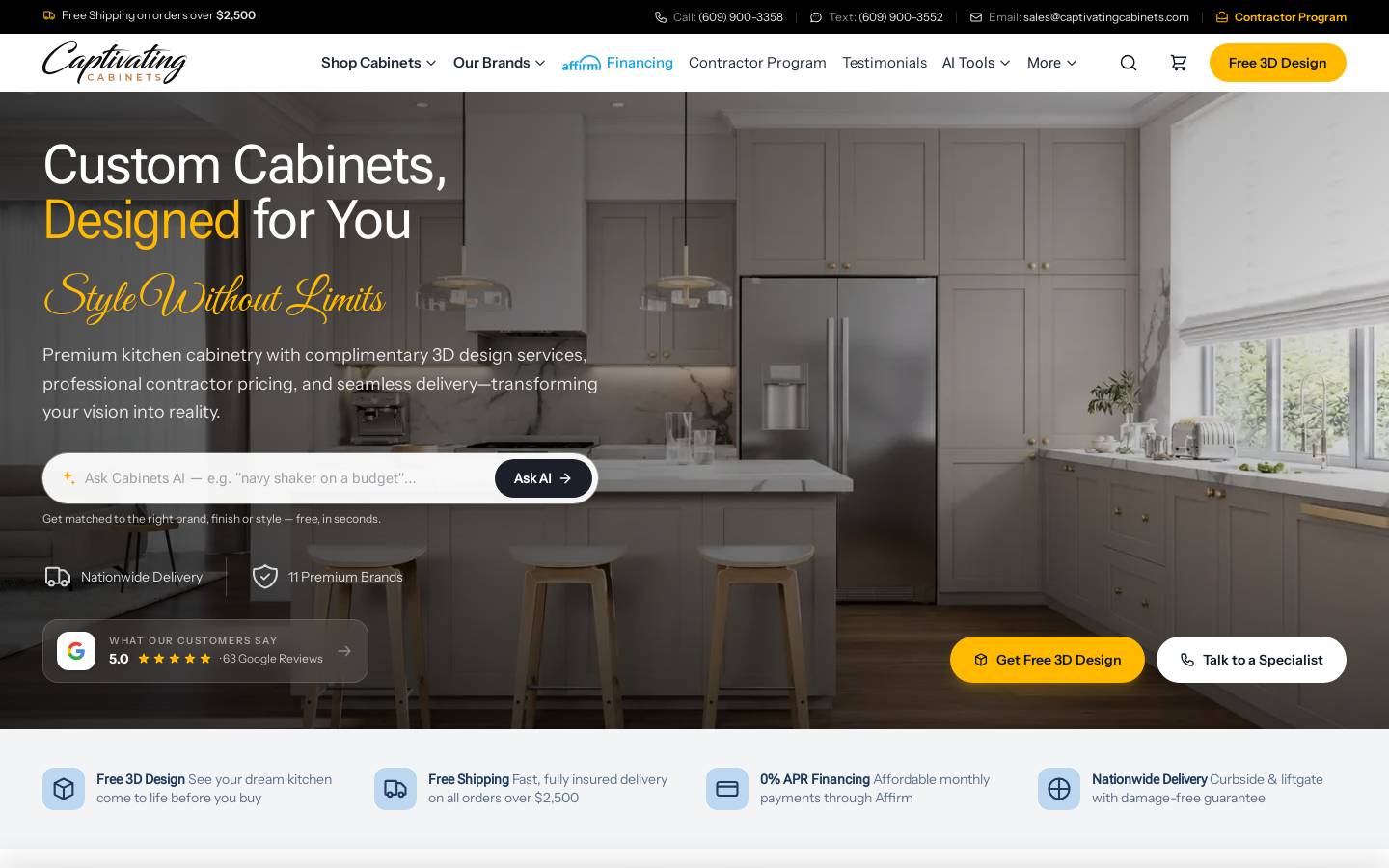 Captivating Cabinets homepage screenshot