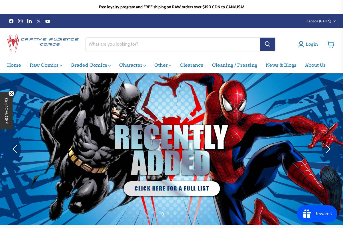 Captive Audience Comics homepage screenshot