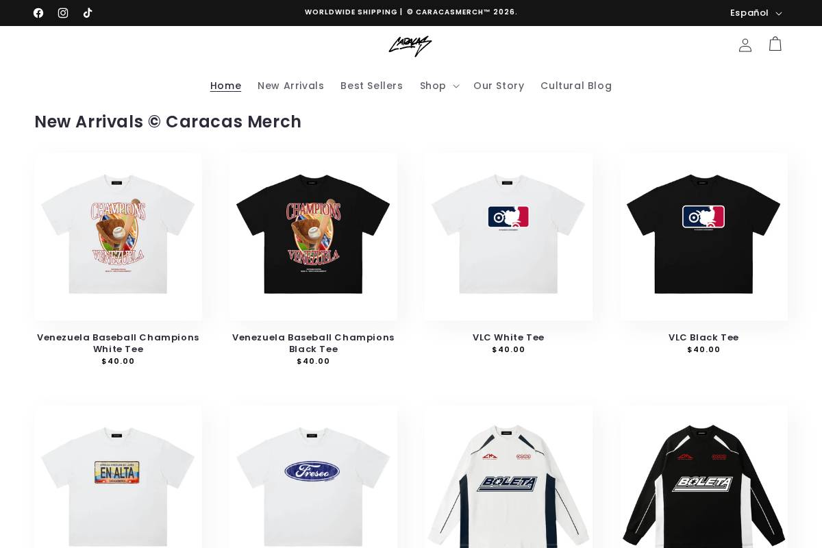 Caracas Merch homepage screenshot