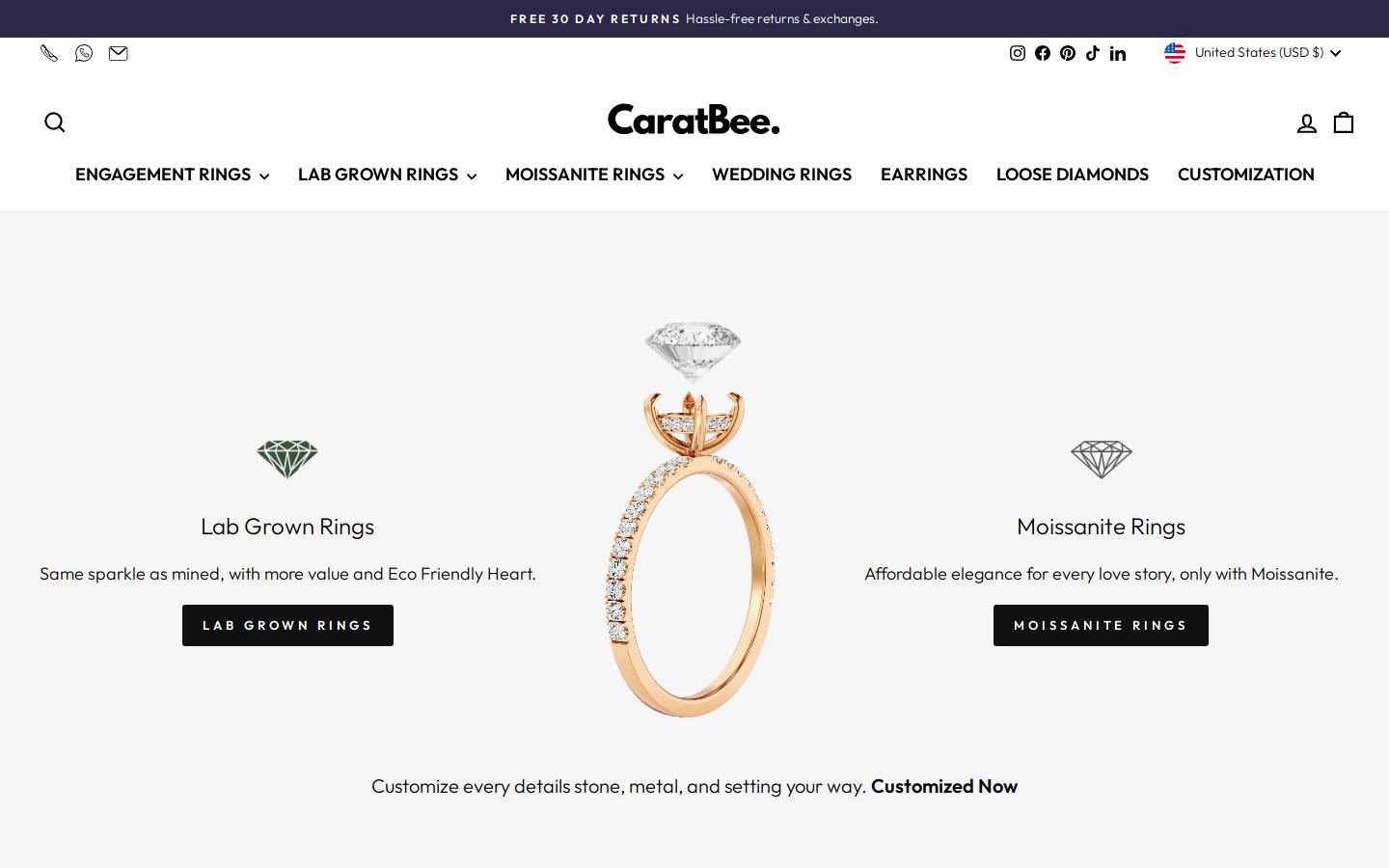 CaratBee homepage screenshot