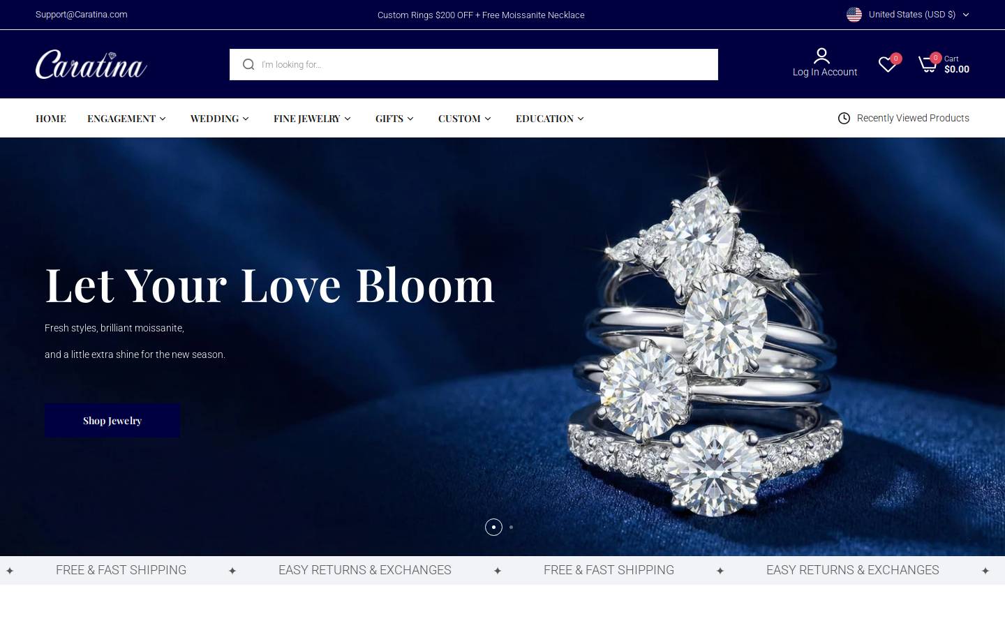 caratina.com homepage screenshot