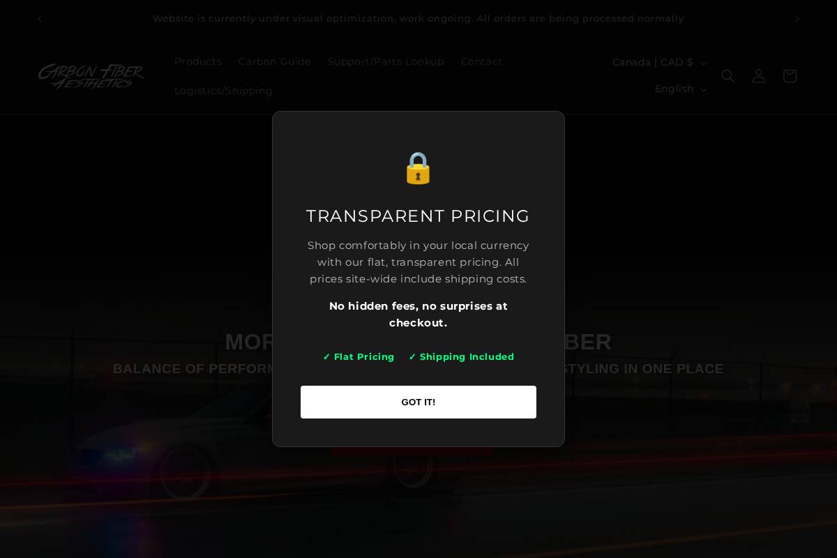 Carbonfiberaesthetics homepage screenshot