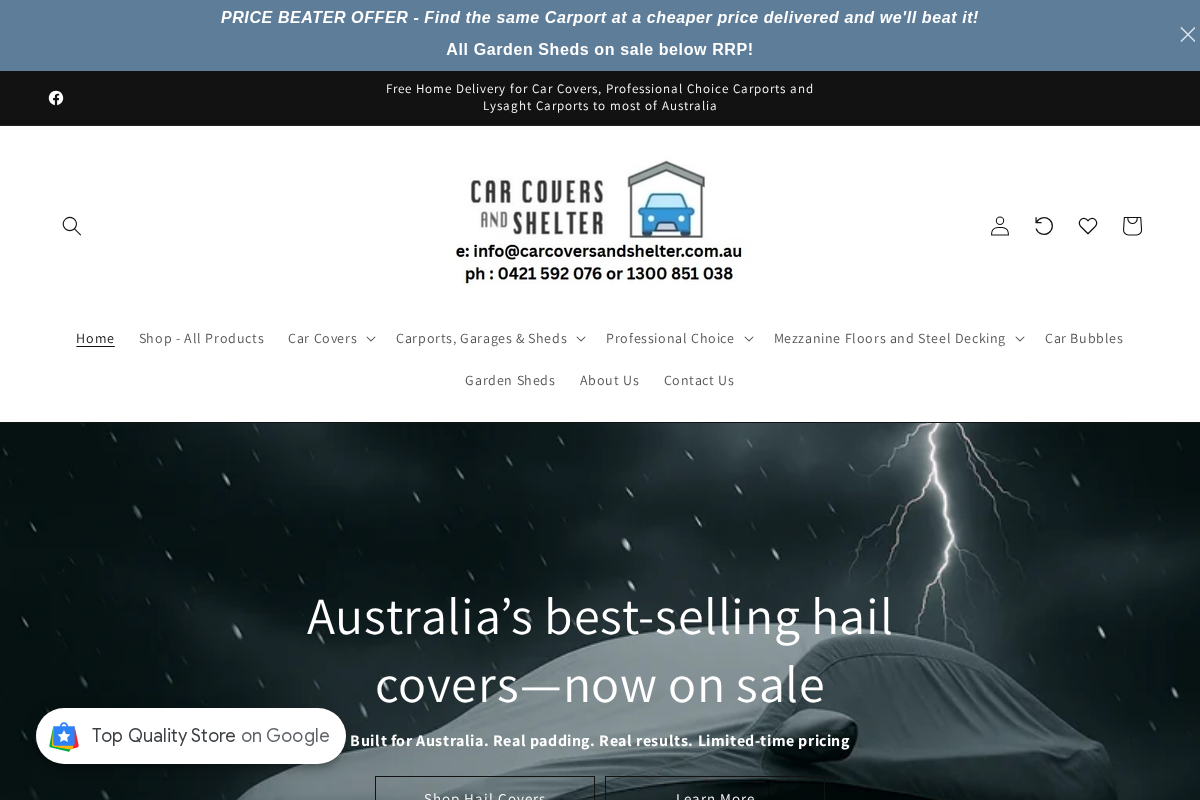 Car Covers and Shelter homepage screenshot