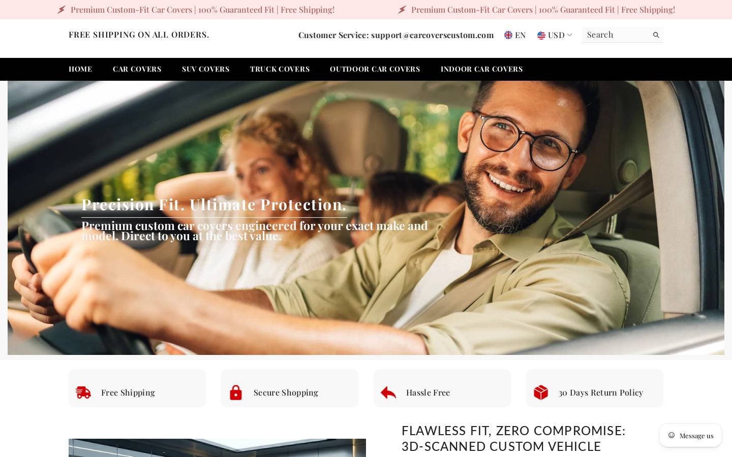 carcoverscustom.com homepage screenshot