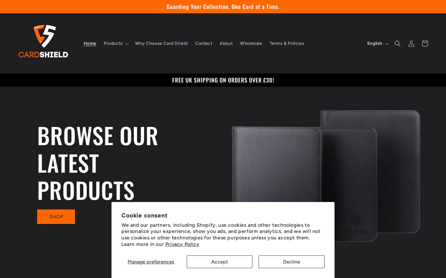 card-shield.co.uk homepage screenshot