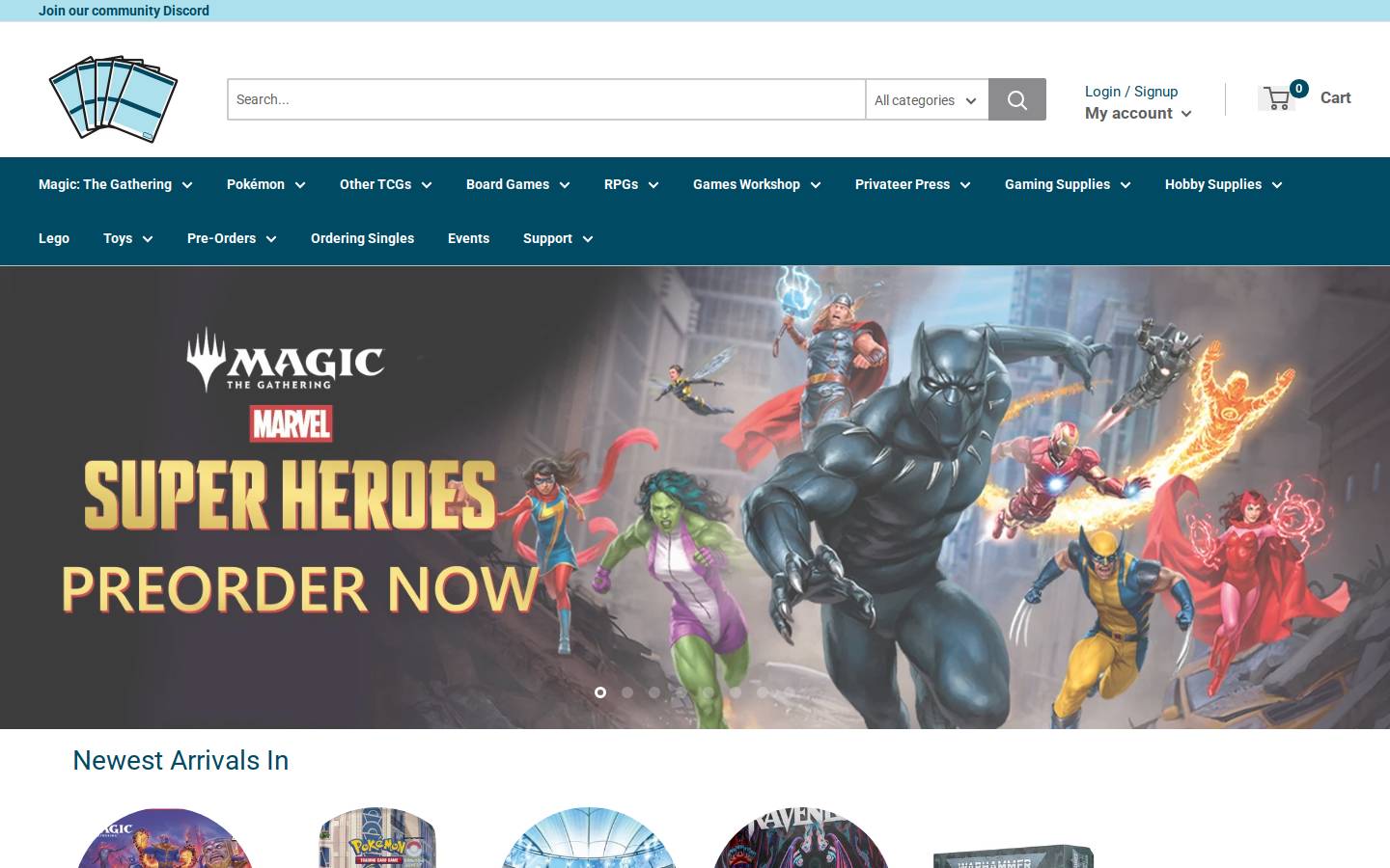 cardboardclassics.ca homepage screenshot