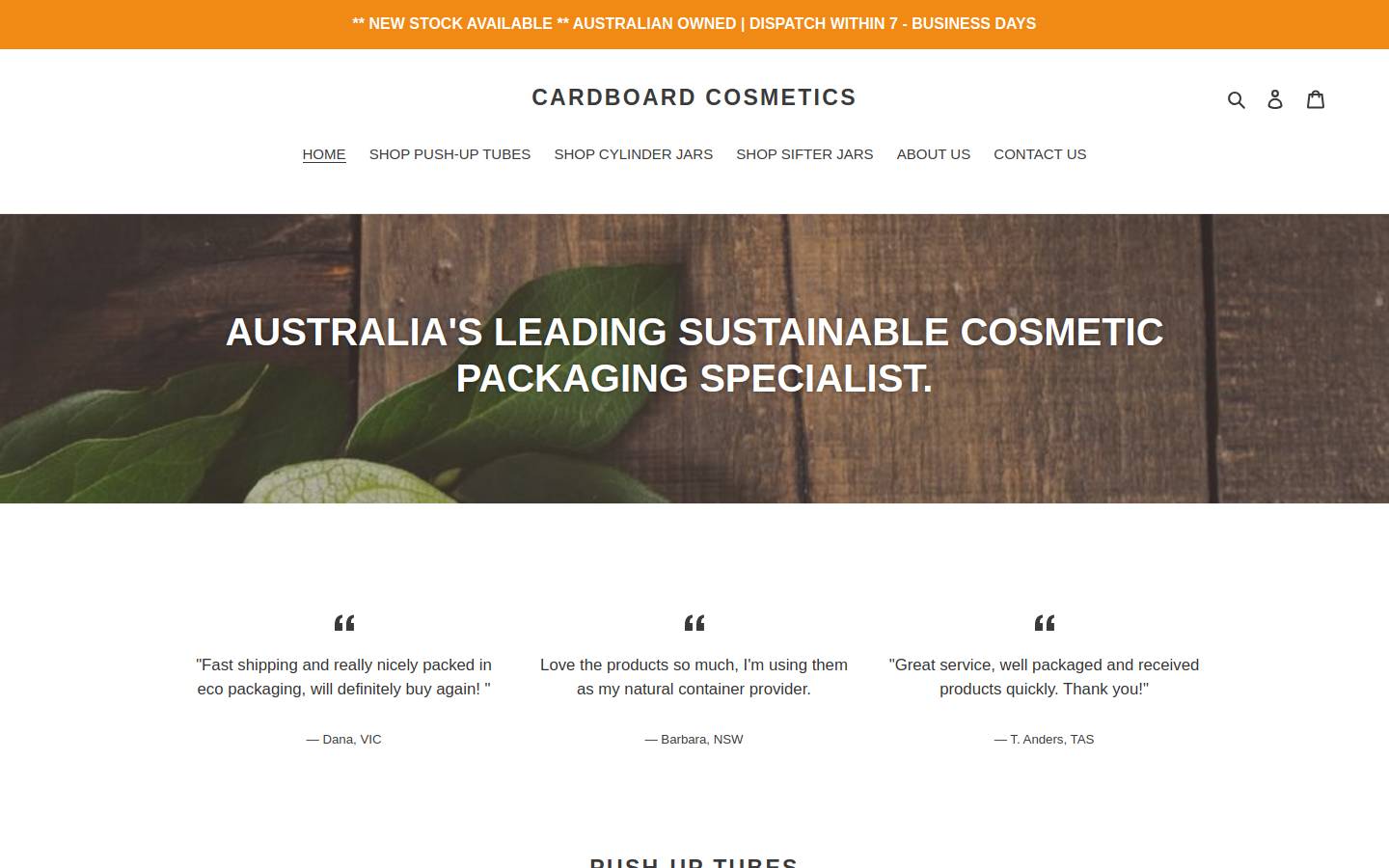 cardboardcosmetics.com homepage screenshot