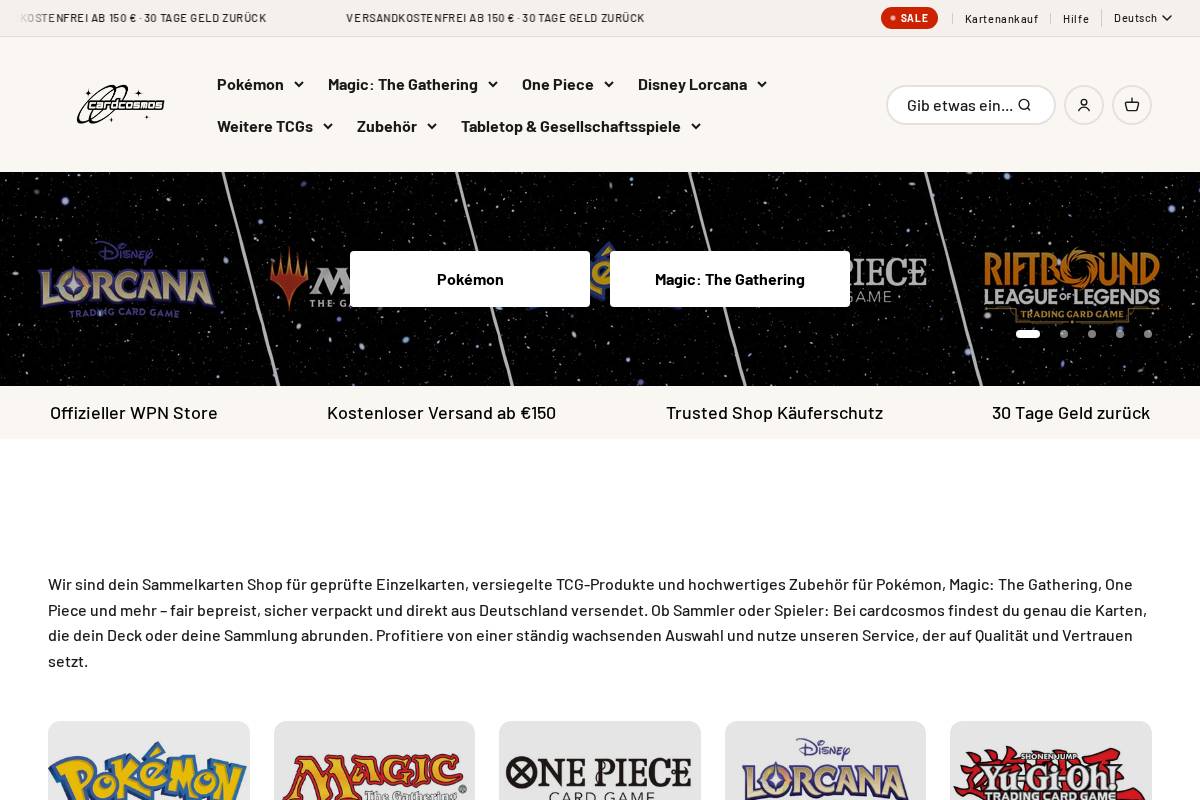 cardcosmos homepage screenshot