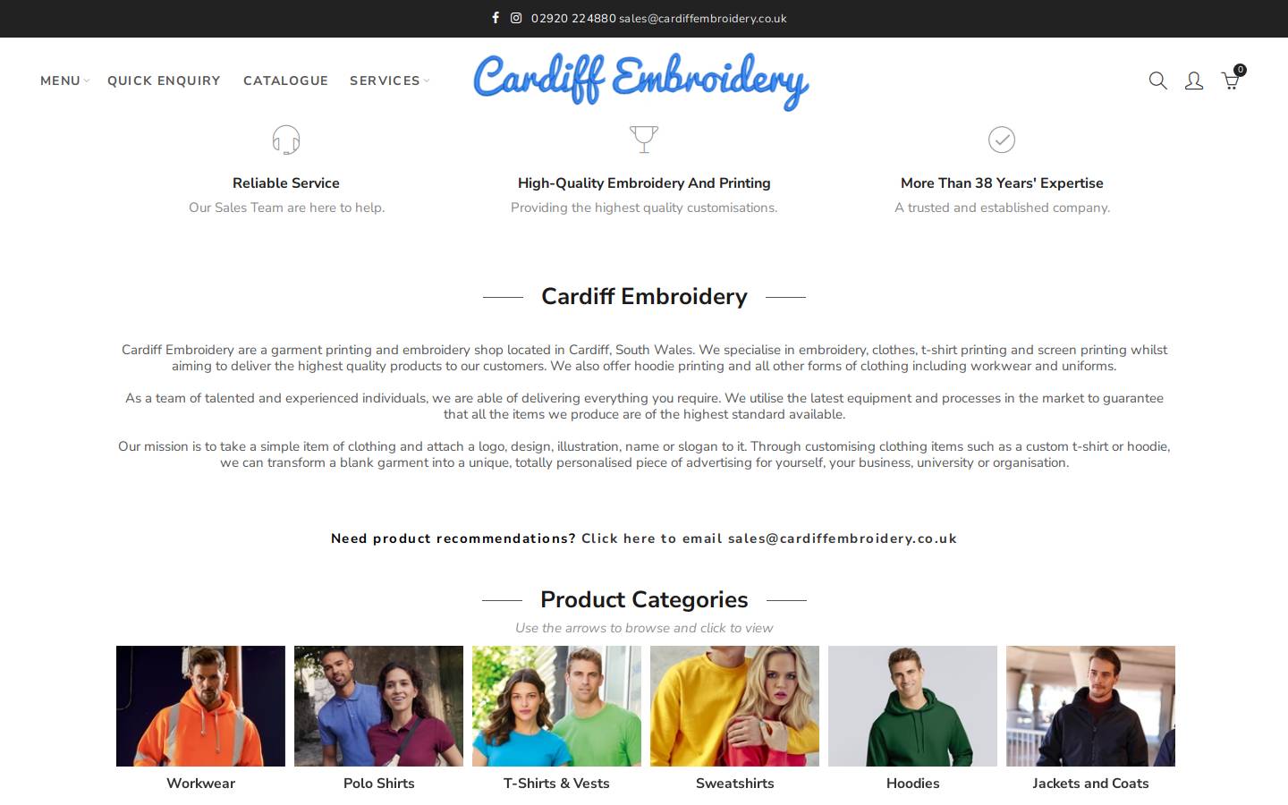 cardiffembroidery.co.uk homepage screenshot