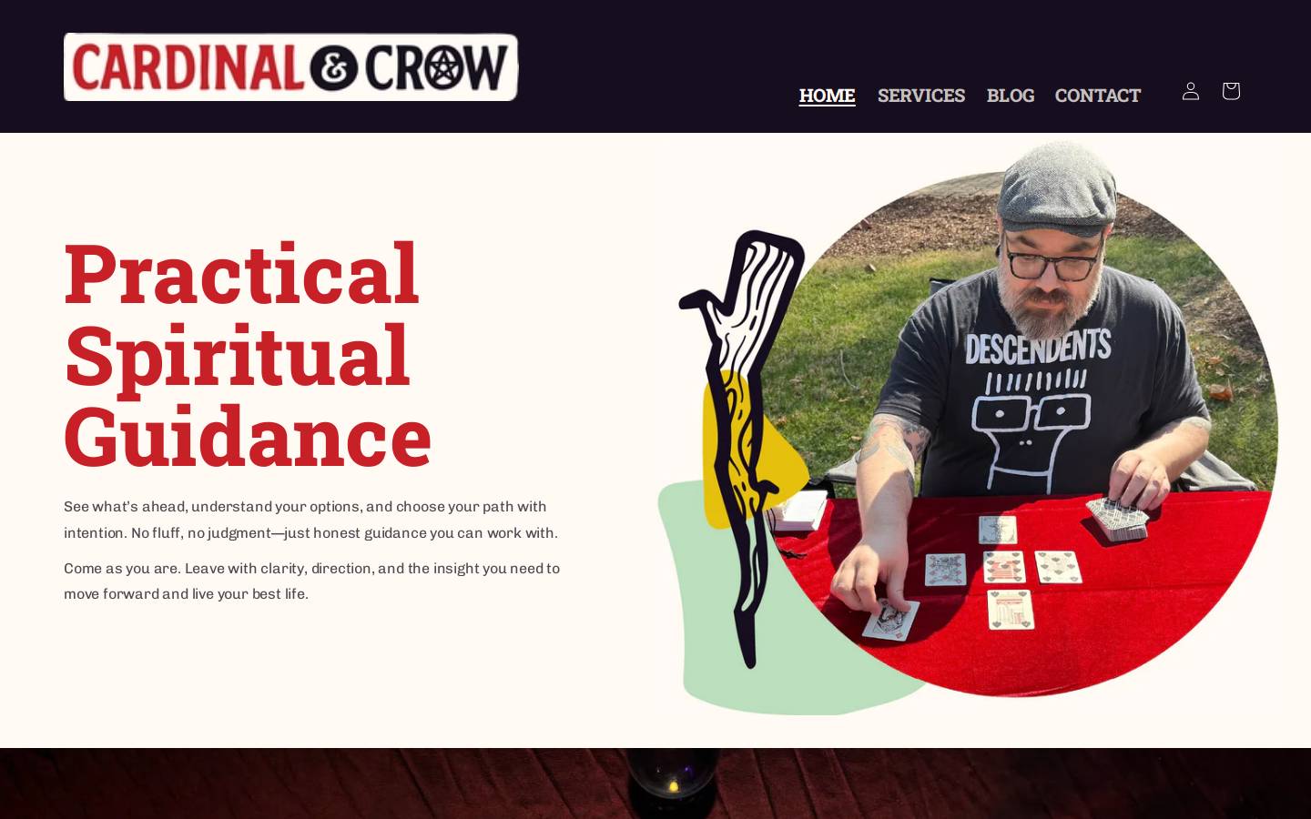 cardinalcrowtarot.com homepage screenshot