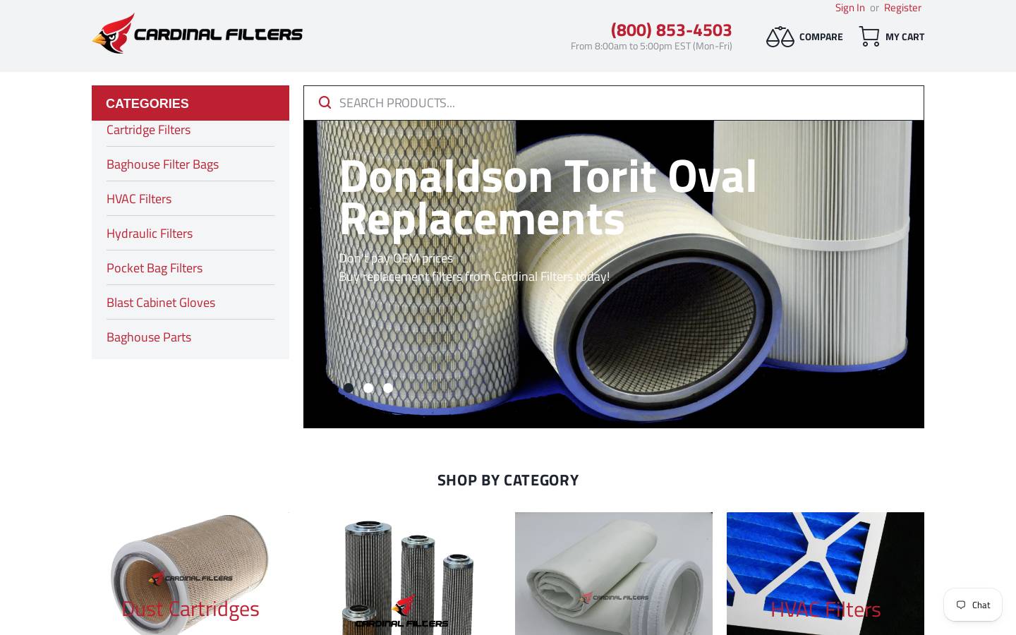 cardinalfilters.com homepage screenshot