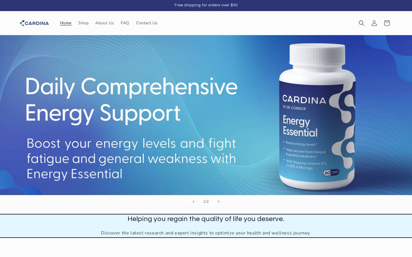 cardinasupplements.com homepage screenshot