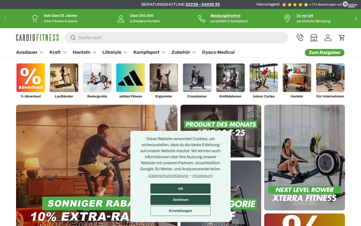 CARDIOfitness Fitnessfachmärkte homepage screenshot