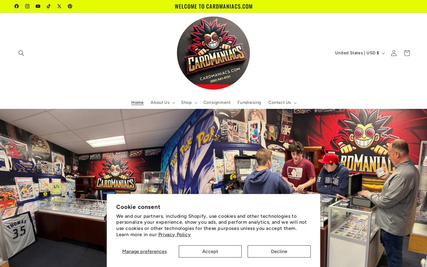 cardmaniacs.com homepage screenshot
