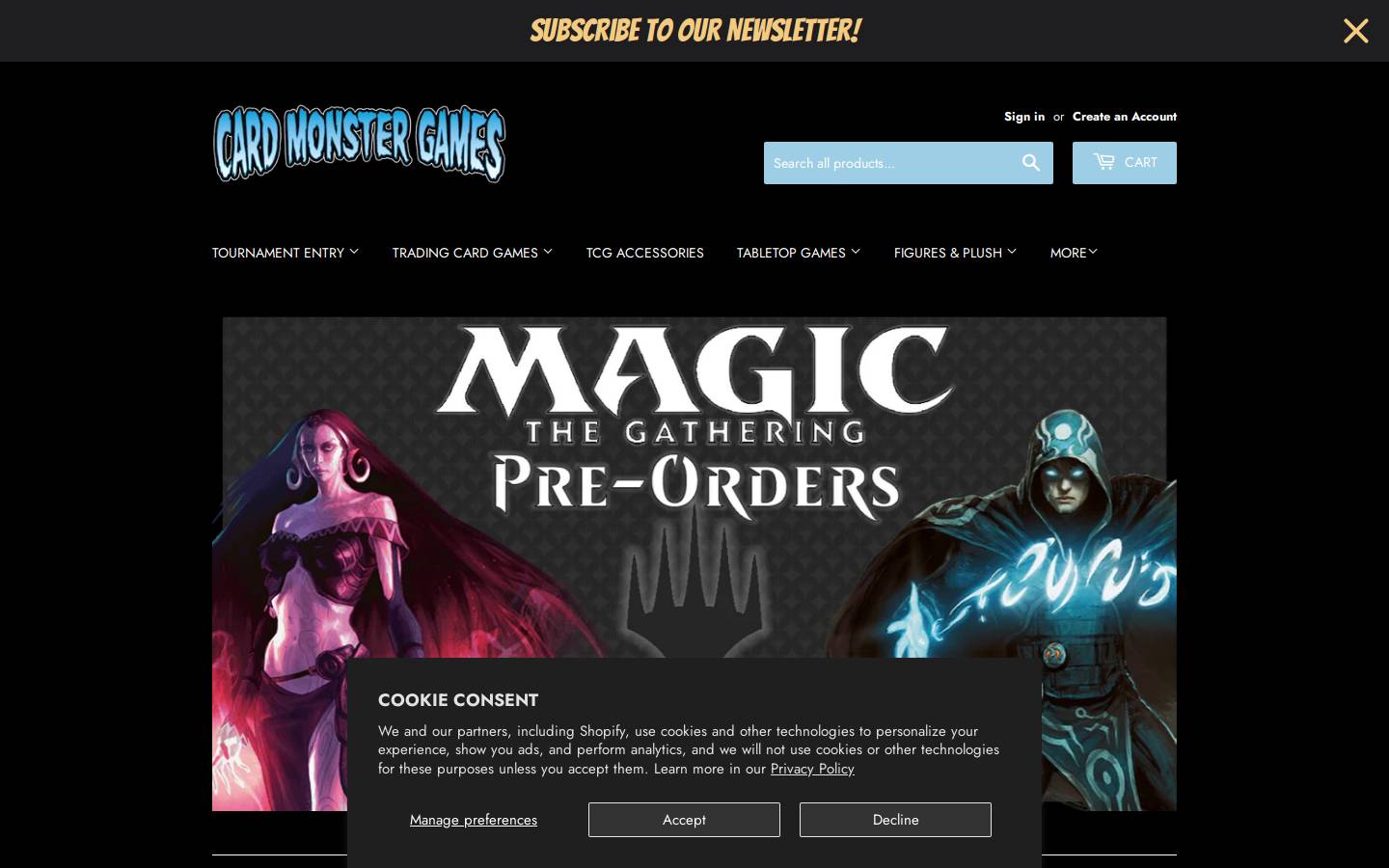 cardmonstergames.com homepage screenshot