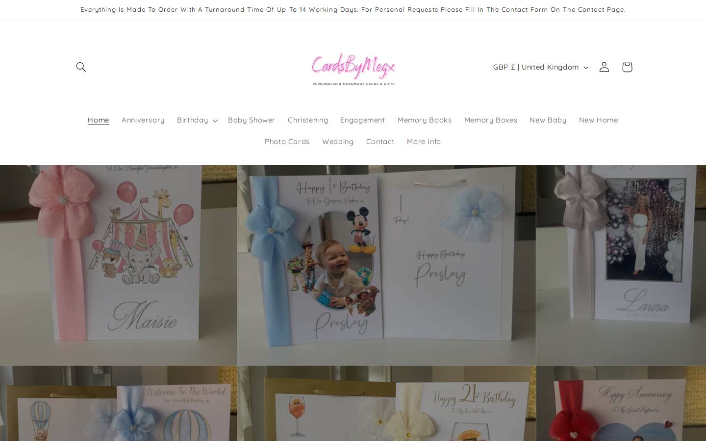 cardsbymegx.com homepage screenshot