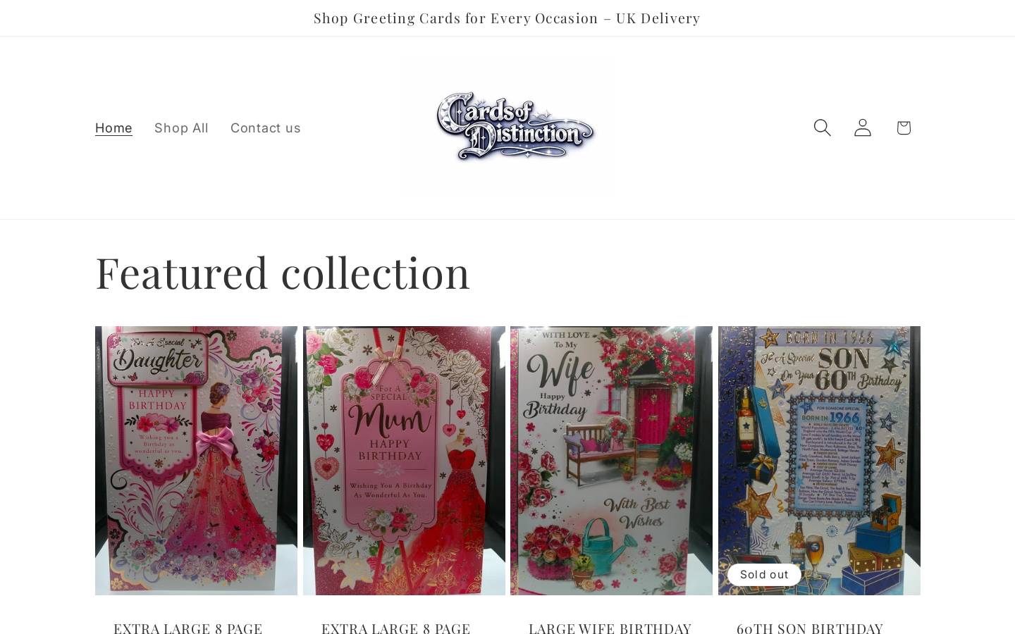 cardsofdistinction.co.uk homepage screenshot