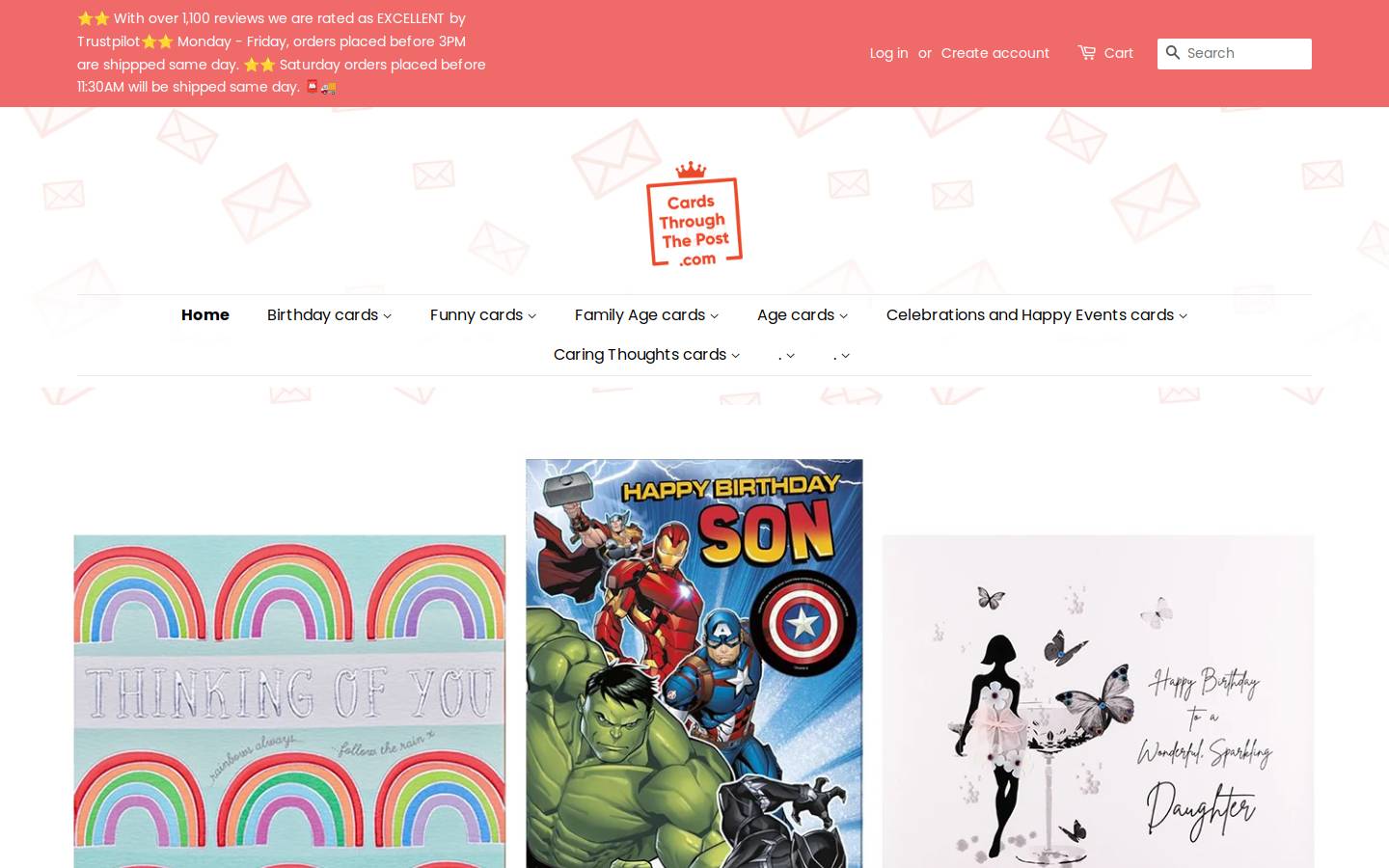Cards Through The Post.com homepage screenshot