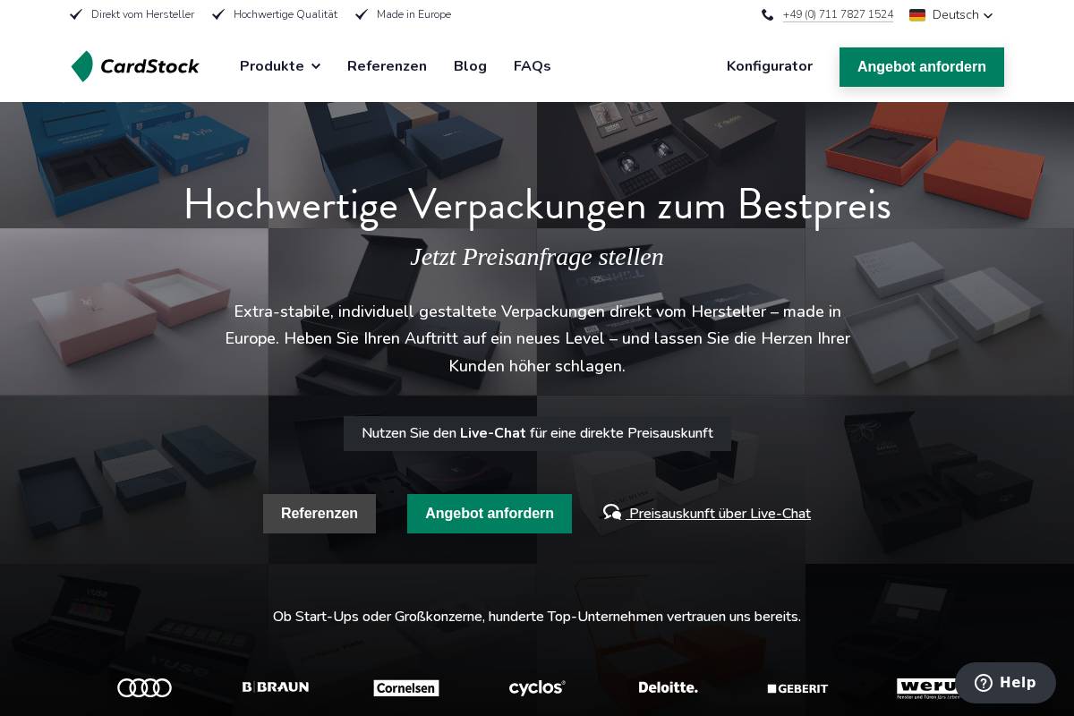 cardstock-verpackungen.de homepage screenshot