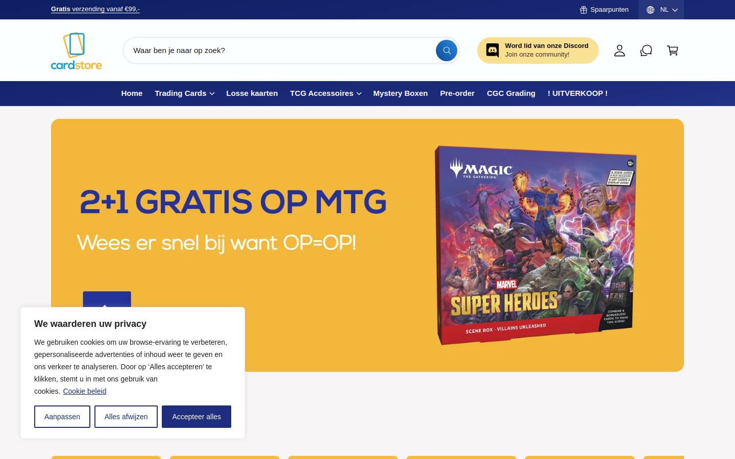 Cardstore homepage screenshot