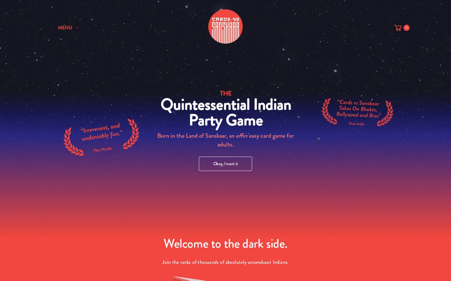 cardsvssanskaar.com homepage screenshot