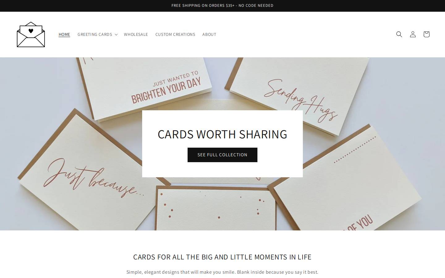 cardsworthsharing.com homepage screenshot