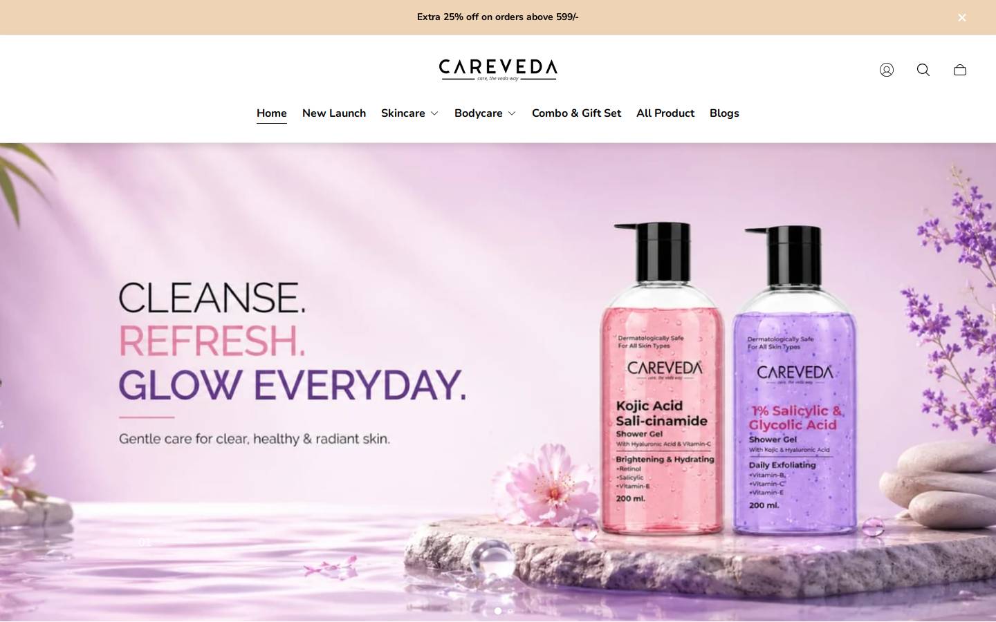 carevedaskincare.com homepage screenshot