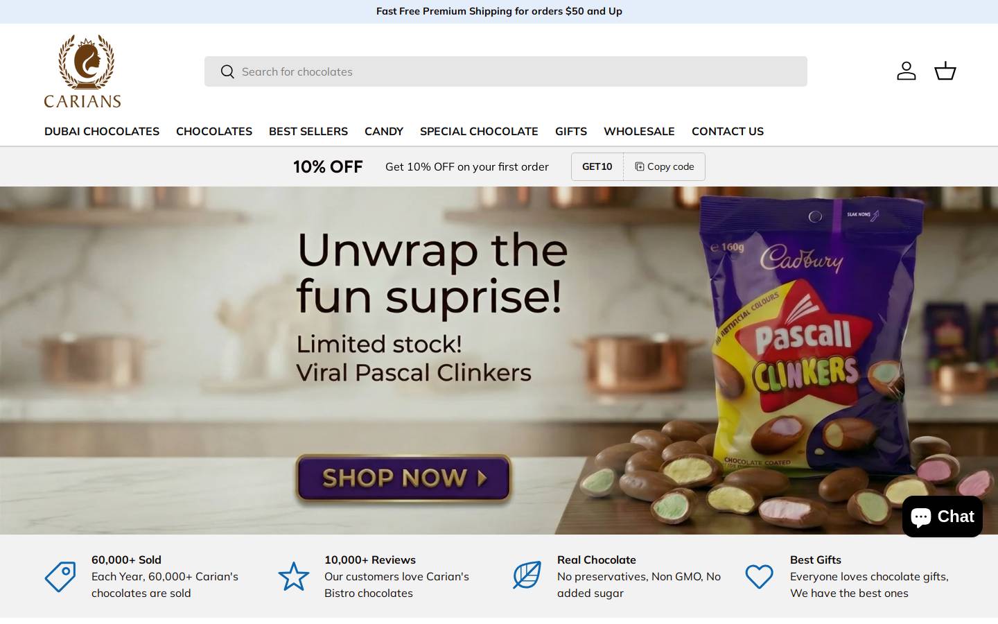 XY Chocolates homepage screenshot