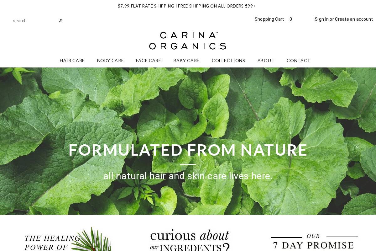 carinaorganics.com homepage screenshot
