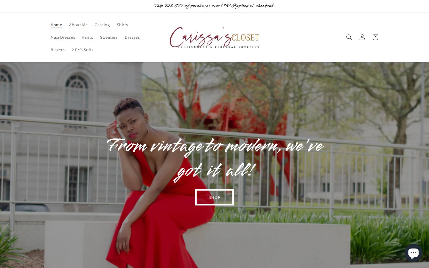 carissascloset.com homepage screenshot