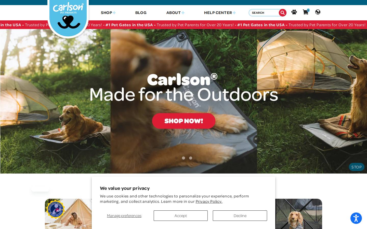 Carlson Pet Products homepage screenshot