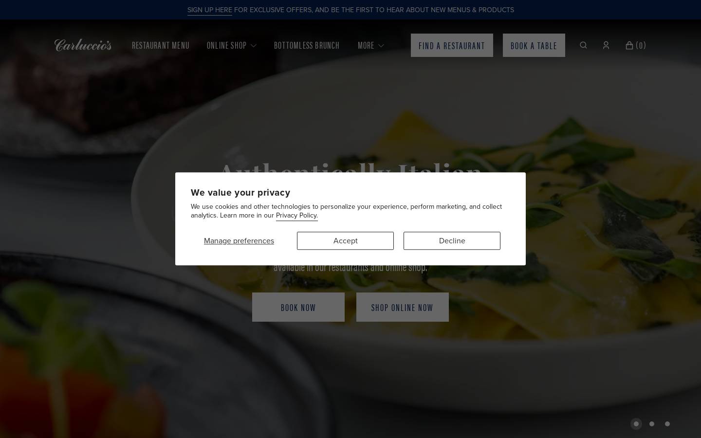 Carluccio's homepage screenshot