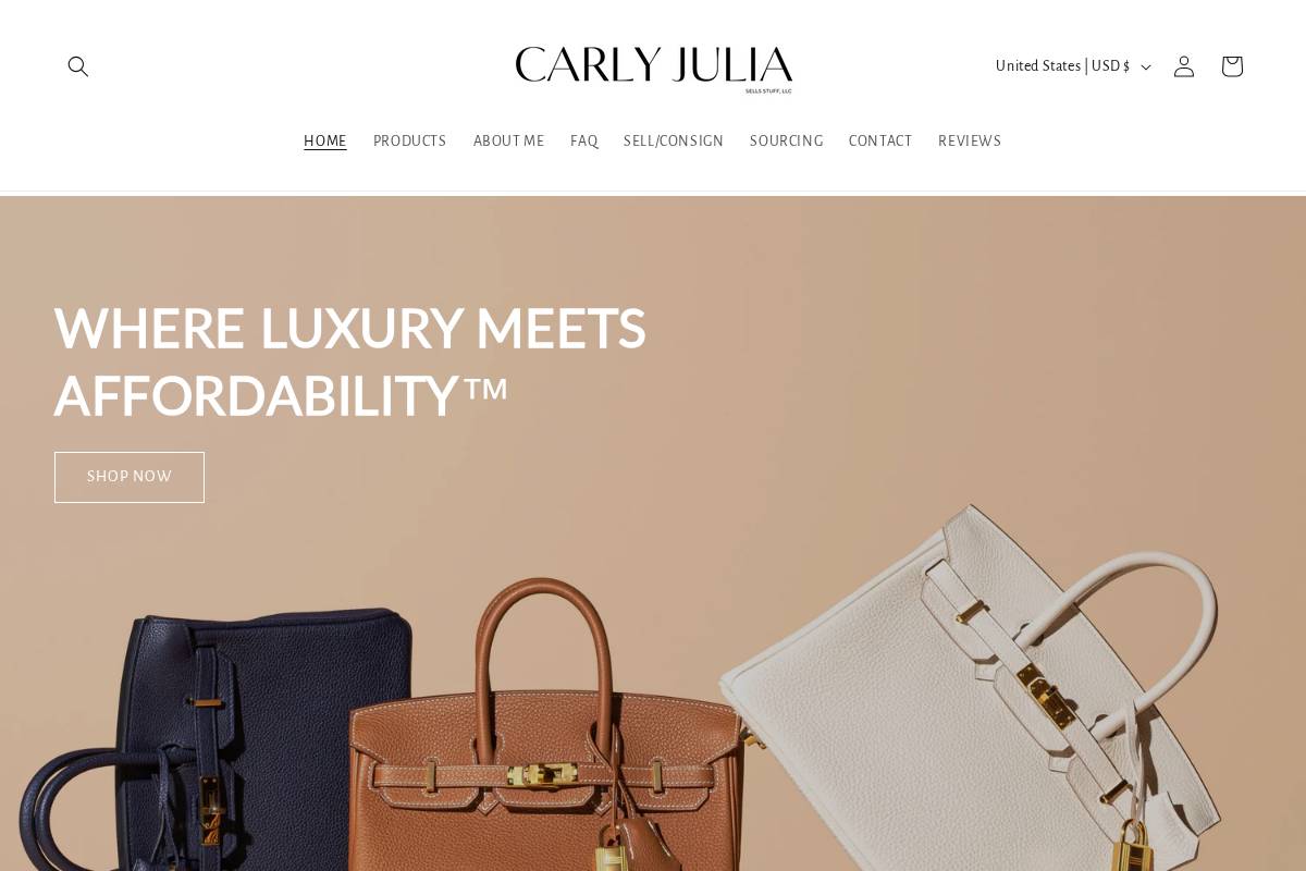 Carlyjuliasellsstuff homepage screenshot