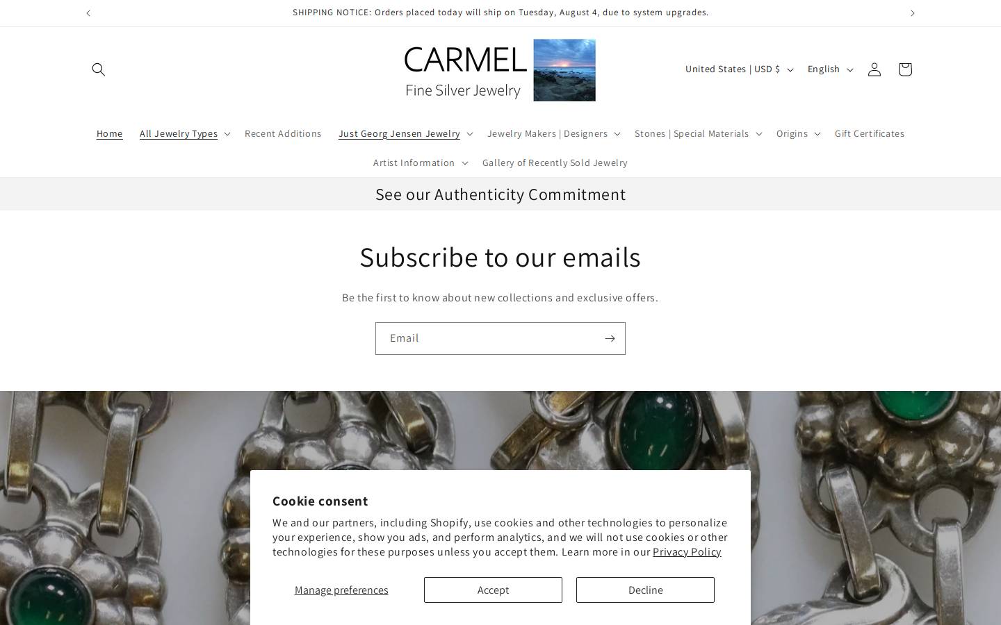 carmelsilver.com homepage screenshot
