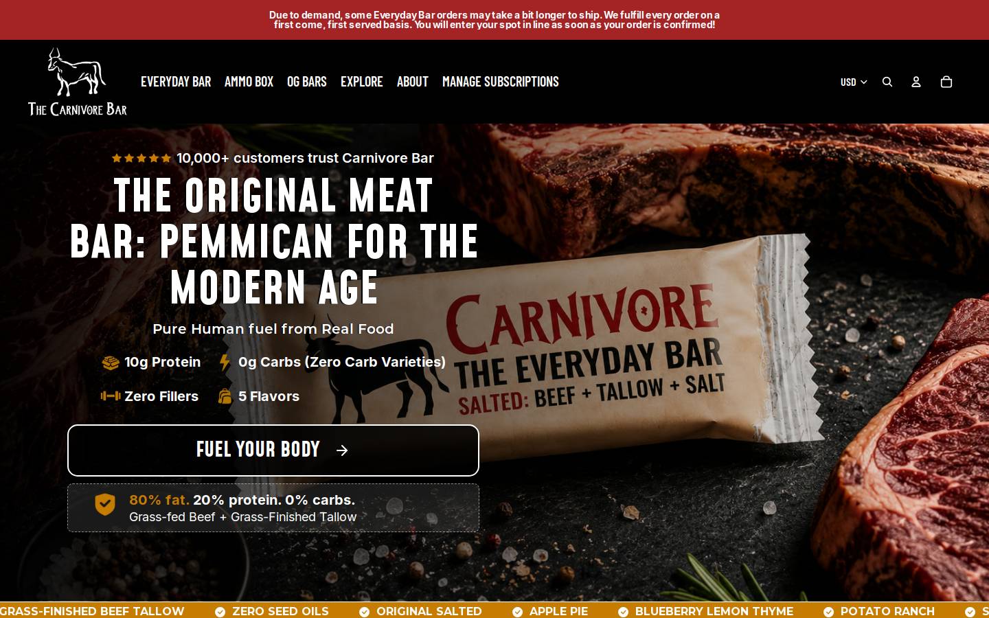 carnivorebar.com homepage screenshot