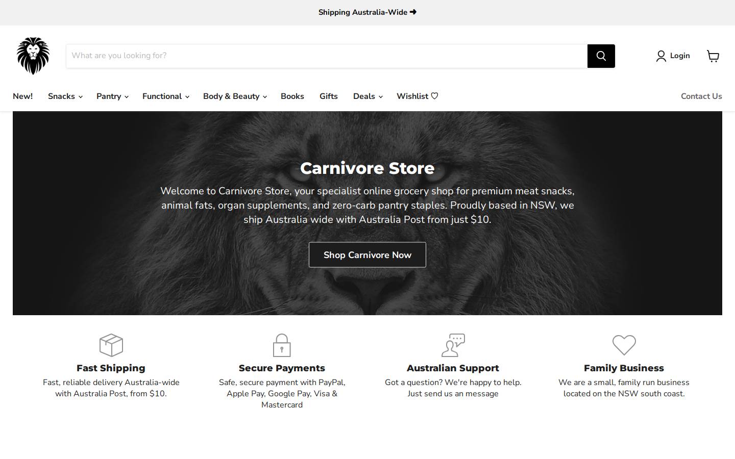 carnivorestore.com.au homepage screenshot