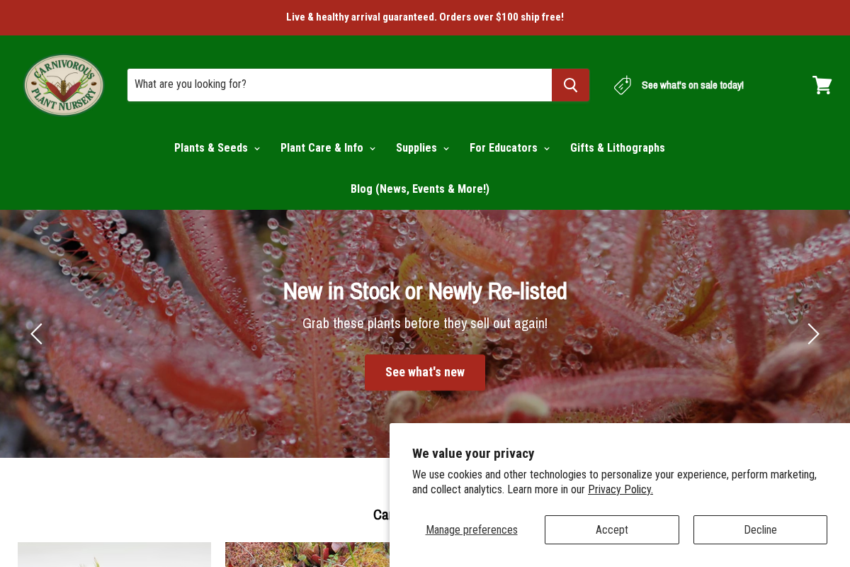 Carnivorous Plant Nursery homepage screenshot