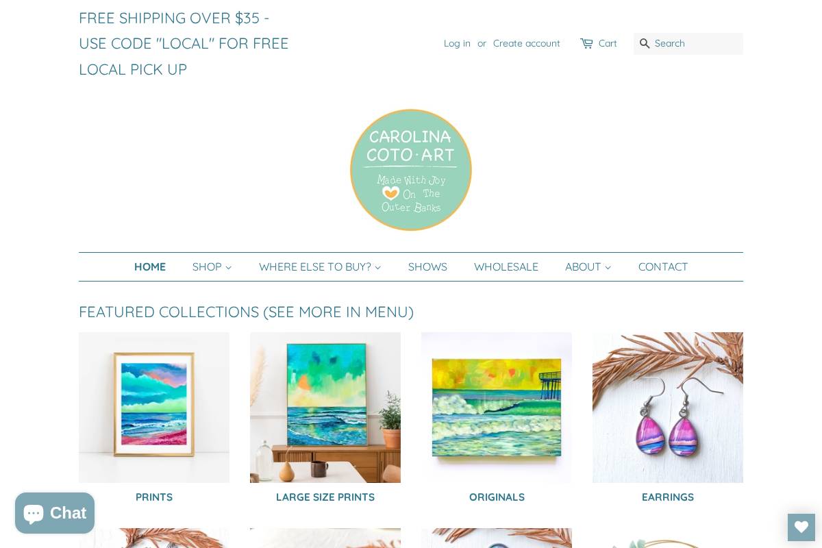 carolinacotoart.com homepage screenshot