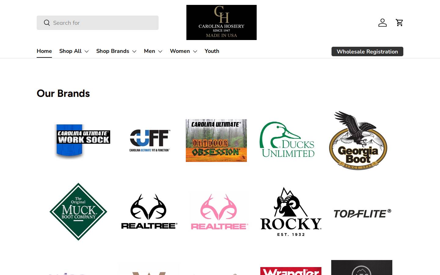 carolinahosiery.com homepage screenshot