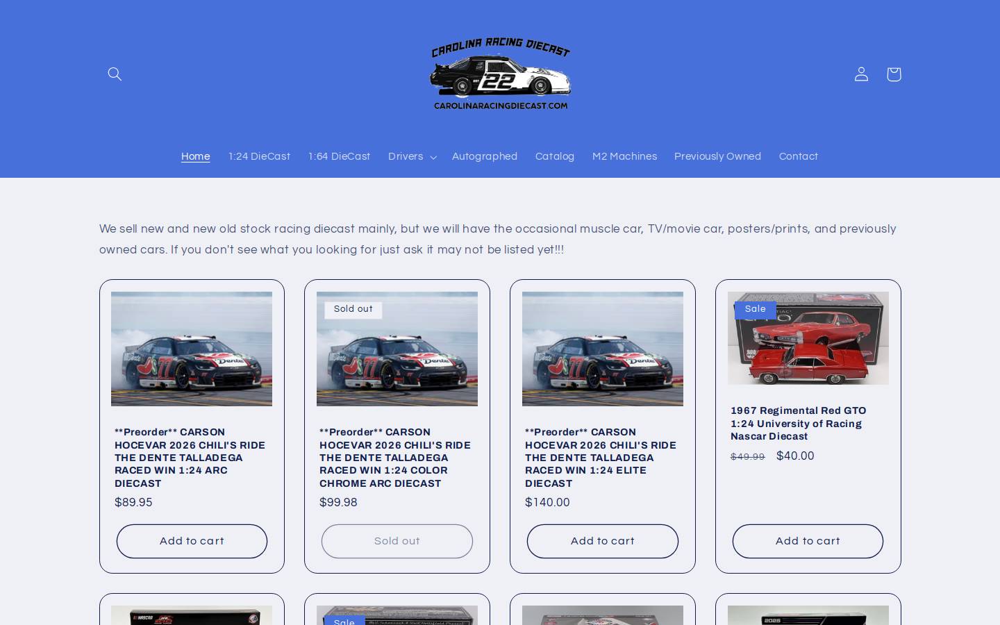 carolinaracingdiecast.com homepage screenshot