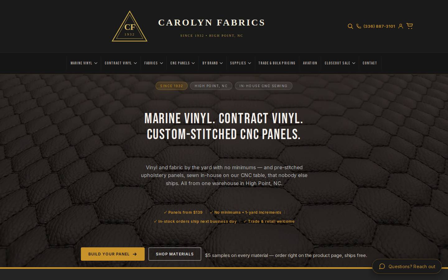 carolynfabrics.com homepage screenshot
