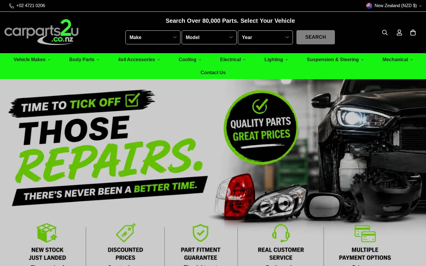 carparts2u.co.nz homepage screenshot